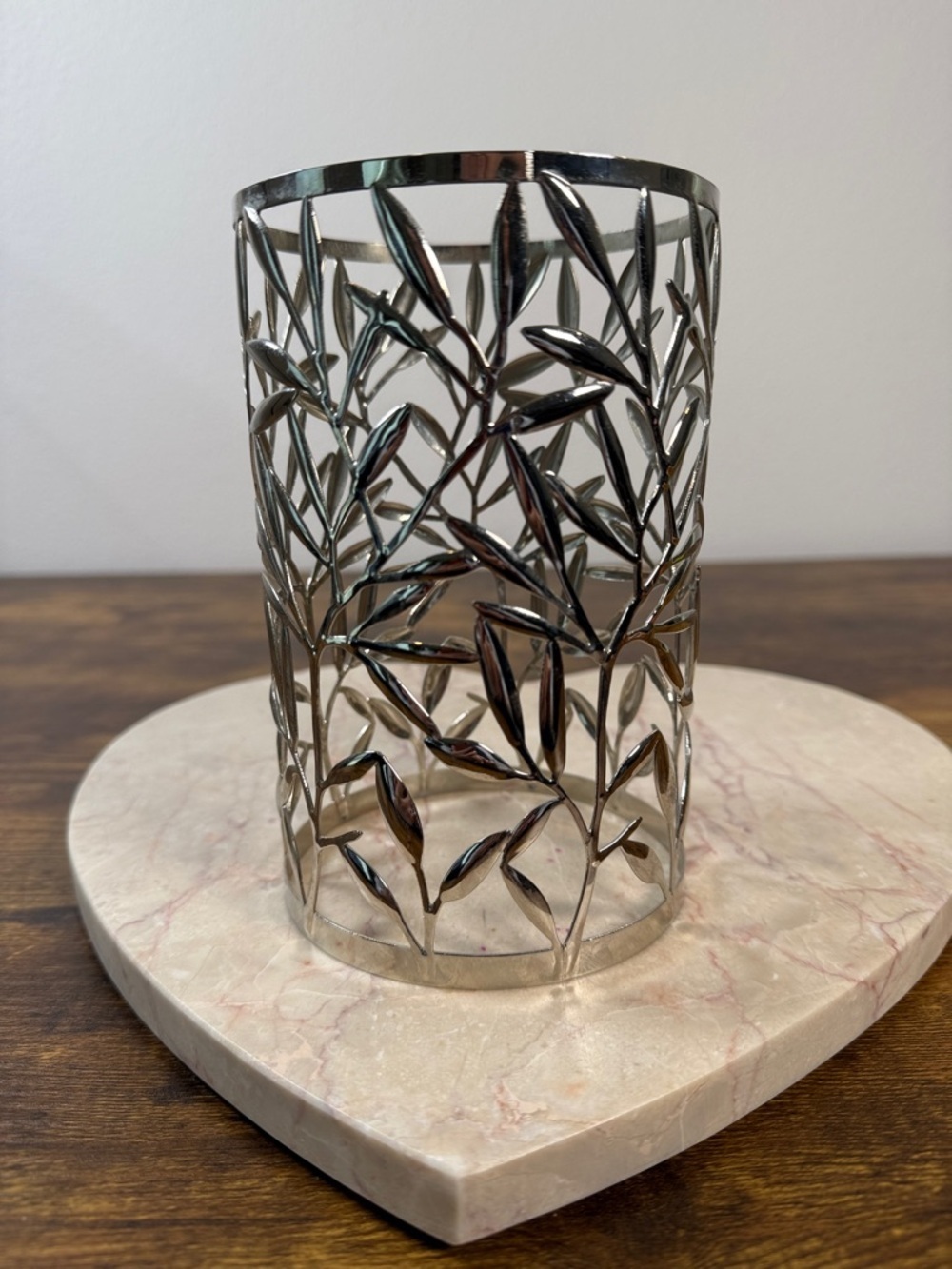 Metal Leaf Cutout Candle Holder - Silver